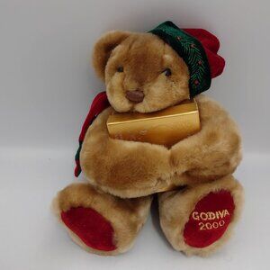 Godiva Winter Teddy Bear Plush Stuffed Animal Dated 2000 Gift Box Magnet Holder